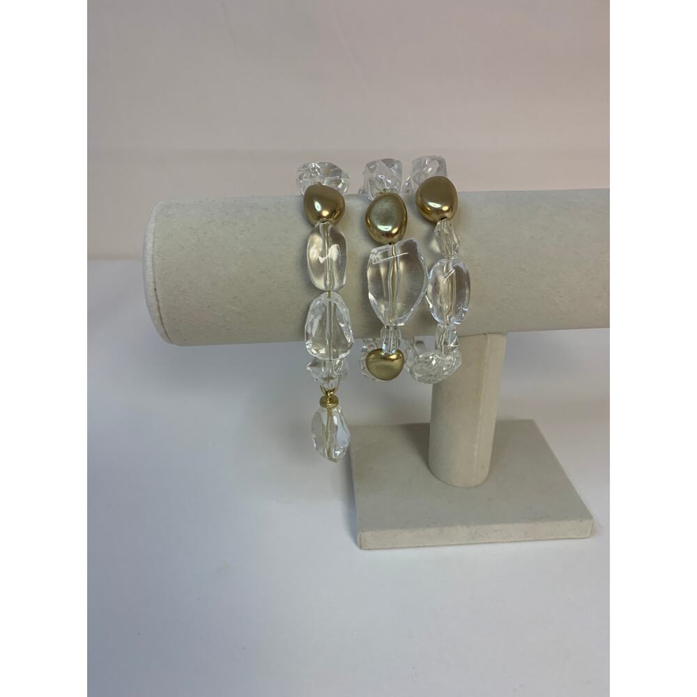 Chico's Necklace Set with Bracelets Clear Beads Goldtone Accents - Picture 3 of 8